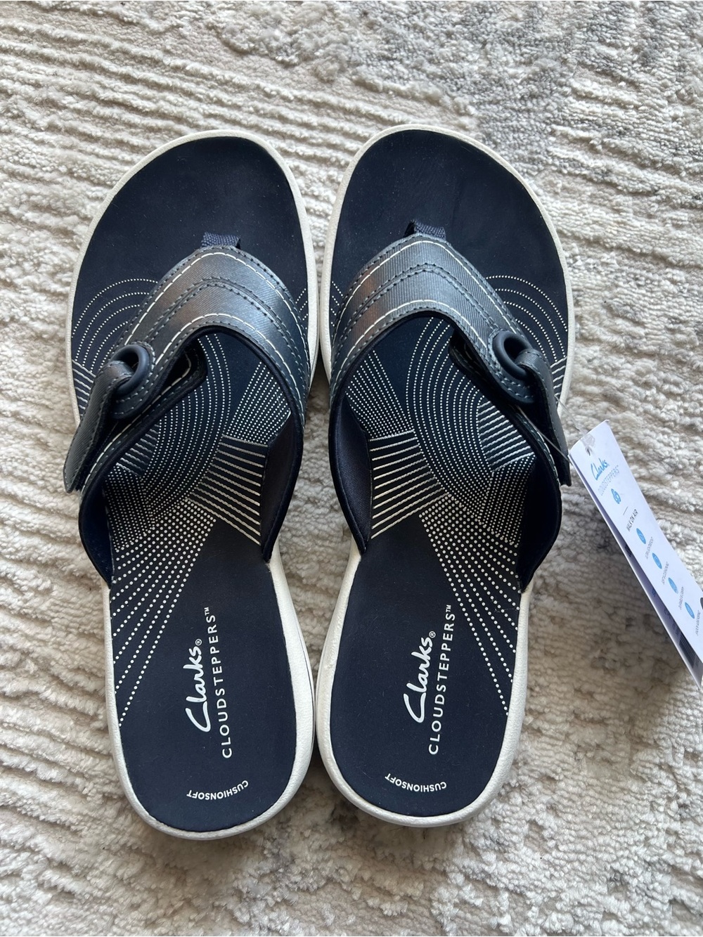 Clarks Cloudsteppers Navy Blue and White Thong Sandals